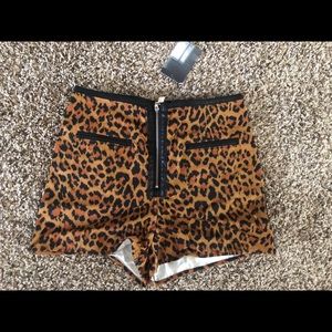 Leopard Print Shorts Trimmed in Faux Leather